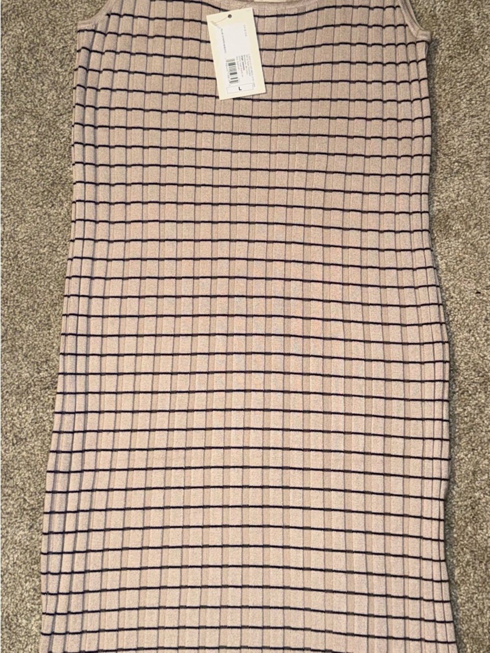 a new day Beige Ribbed Pencil Dress with Navy Grid- Large
